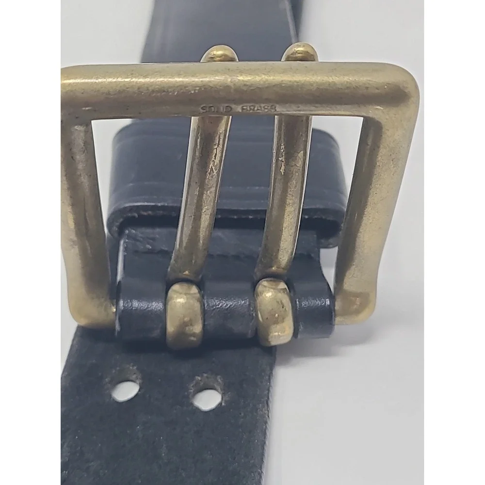Vintage Honest Brand Leather Belt With Heavy Brass Double Prong Buckle